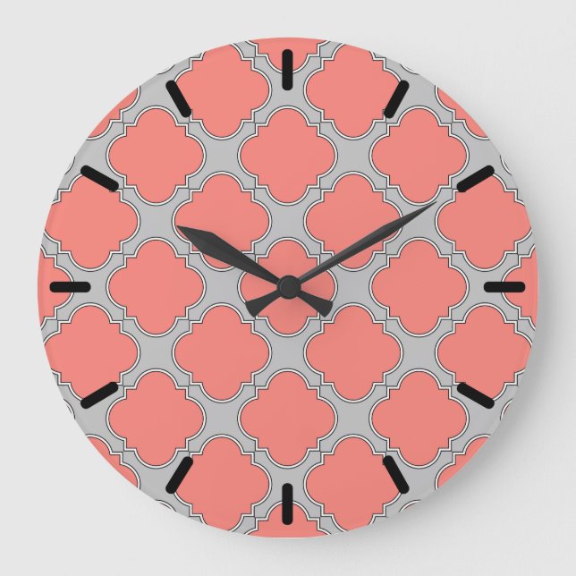 Grande Horloge Ronde Quatrefoil corail et gris (Recto)