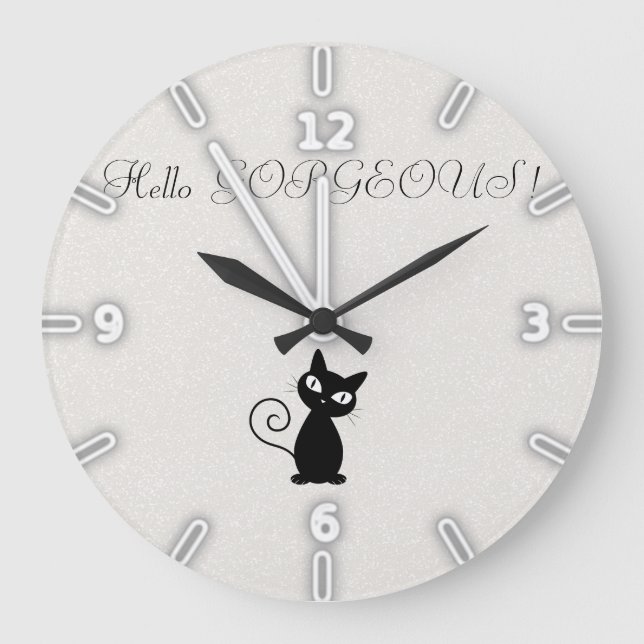 Grande Horloge Ronde Quirky Whimsical Black Cat Glittery-Bonjour magnif (Recto)