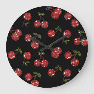 Grande Horloge Ronde RAB Rockabilly très cerise cerises sur noir
