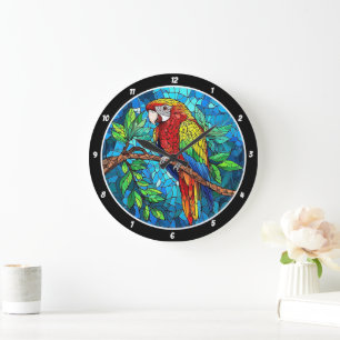 Grande Horloge Ronde Radiance tropicale" - Macaw en verre tendu