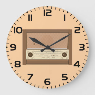 Grande Horloge Ronde Radio en bois rétro des années 1940