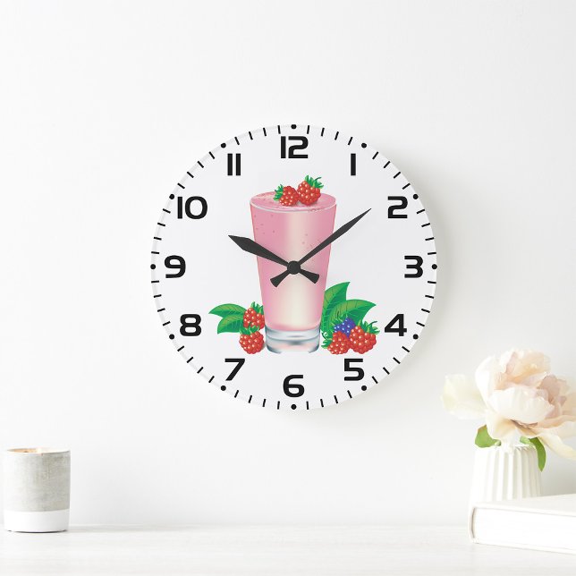 Grande Horloge Ronde Rafraîchir Berry Smoothie Boisson Rose (Créateur téléchargé)