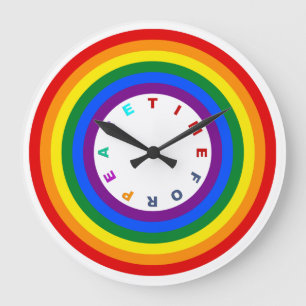 Grande Horloge Ronde RAINBOW FLAG BUTTON + your sign or text