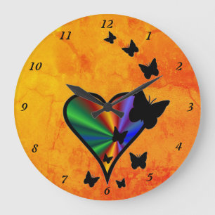 Grande Horloge Ronde Rainbow Heart and Butterfly