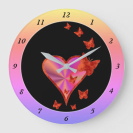 Grande Horloge Ronde Rainbow heart and Butterfly
