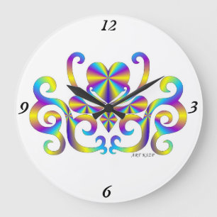 Grande Horloge Ronde Rainbow Lily et le coeur