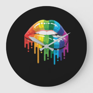 Grande Horloge Ronde Rainbow Lipss Pride Gay Lesbian LGBT Cadeau