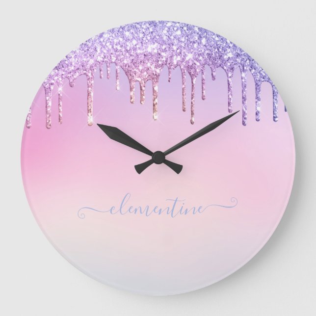 Grande Horloge Ronde Rainbow parties scintillant scintillement script g (Recto)