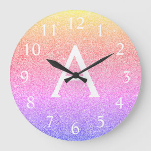 Grande Horloge Ronde Rainbow Sparkle Glitter Monogram Name