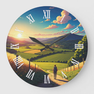 Grande Horloge Ronde Randonneur du Camino de Santiago au coucher du sol