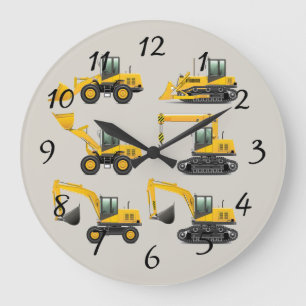 Grande Horloge Ronde Rangée d'engins de travaux publics lourds