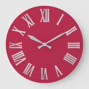 Grande Horloge Ronde Raspberry Rose Silver Metallic Gray Roman Numbers