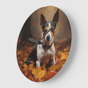 Grande Horloge Ronde Rat Terrier dans la chute des feuilles d'automne i