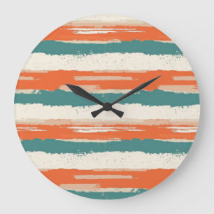 Grande Horloge Ronde Rayures Abîmées Peintes Abstraites Terracotta
