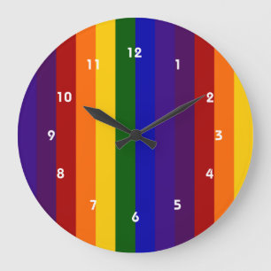 Grande Horloge Ronde Rayures arc-en-ciel