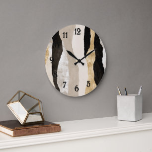 Grande Horloge Ronde Rayures blanches crème noir or