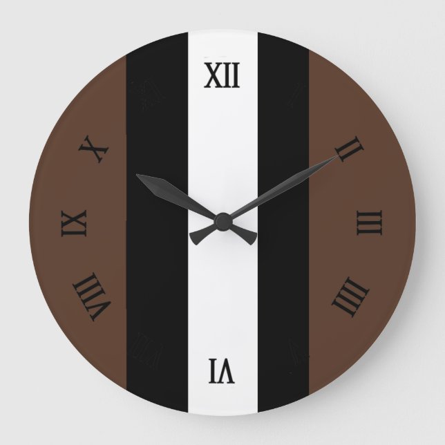 Grande Horloge Ronde rayures Brown, noires et blanches (Recto)