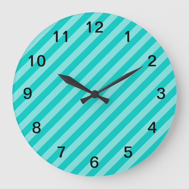 Grande Horloge Ronde Rayures d'Aqua et de turquoise (Recto)