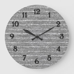 Grande Horloge Ronde Rayures de brillance argentée