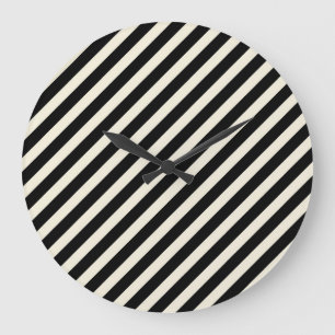 Grande Horloge Ronde Rayures diagonales monochromes chic noir et blanc
