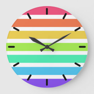 Grande Horloge Ronde Rayures lumineuses d'arc-en-ciel