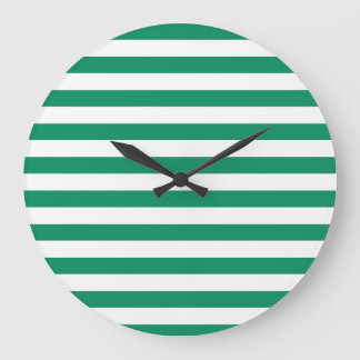 Grande Horloge Ronde Rayures | Vert et blanc | Personnalisable |