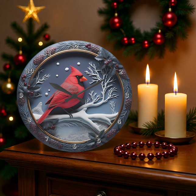 Grande Horloge Ronde Red Cardinal Winter Snow (Créateur téléchargé)
