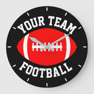 Grande Horloge Ronde Red Football Custom Team Nom et couleur Arrière - 