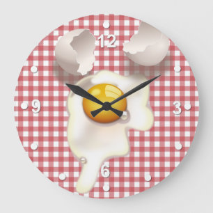 Grande Horloge Ronde Red Gingham Cracked Egg Kitchen Wall Clock