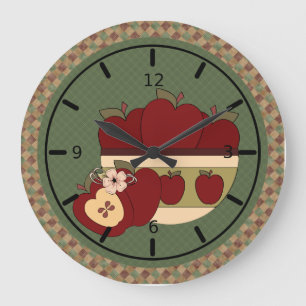 Grande Horloge Ronde Red & Green Country Apples Round Wall Clock