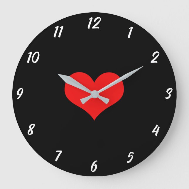 Grande Horloge Ronde Red Heart Cute Custom Black Valentine's Day (Recto)