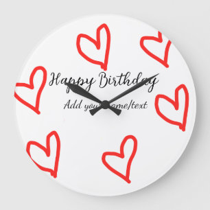 Grande Horloge Ronde Red heart shaphappy anniversaire ajouter nom texte