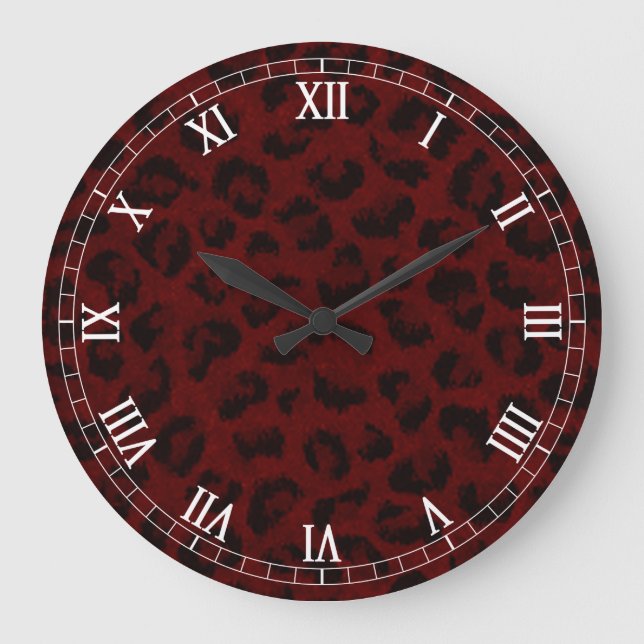 Grande Horloge Ronde Red Leopard Skin Round Roman Clock (Recto)
