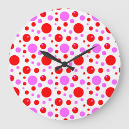 Grande Horloge Ronde Red Pink Polka Dots Wall Clock