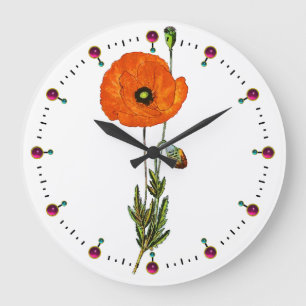 GRANDE HORLOGE RONDE RED POPPY IN WHITE WITH GEMSTONES