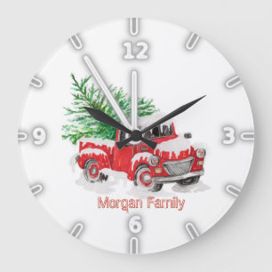 Grande Horloge Ronde Red Truck Tree Snow Christmas