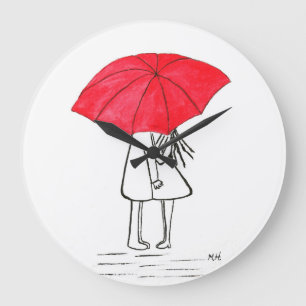 Grande Horloge Ronde Red umbrella rustic wedding large clock