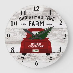 Grande Horloge Ronde Red vintage Truck with Christmas Tree Clock II