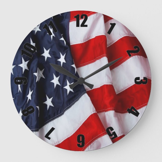 Grande Horloge Ronde Red White Blue American Flag Customized (Recto)