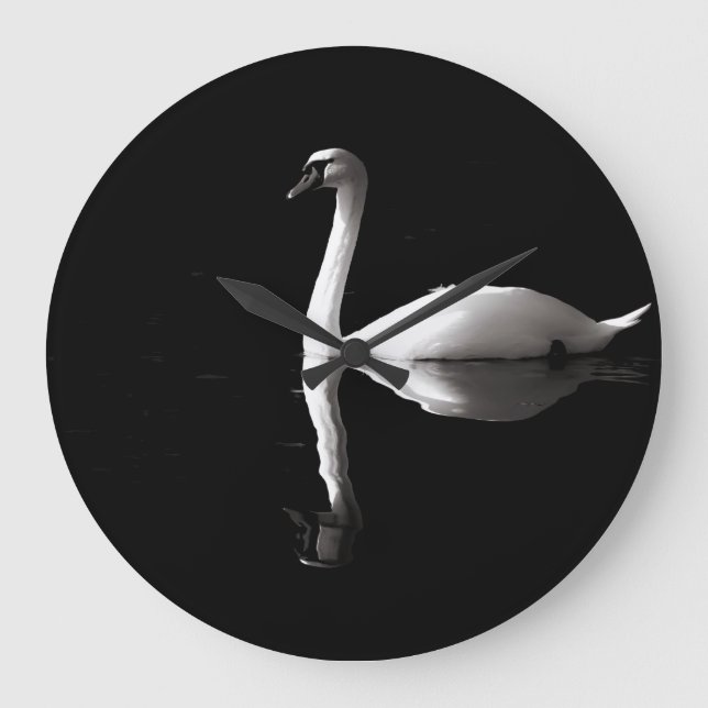 Grande Horloge Ronde Réflexion Du Cygne Blanc Sur Le Lac Noir (Recto)