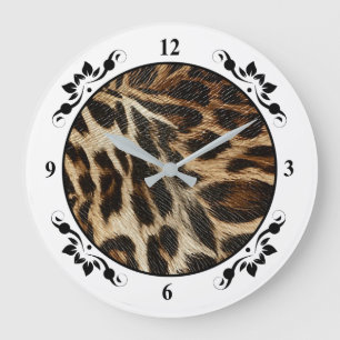 Grande Horloge Ronde Regard en cuir de grain de taches chics de léopar