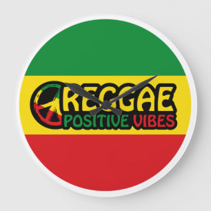 Grande Horloge Ronde Reggae Musique avec des vibes positives et drapeau