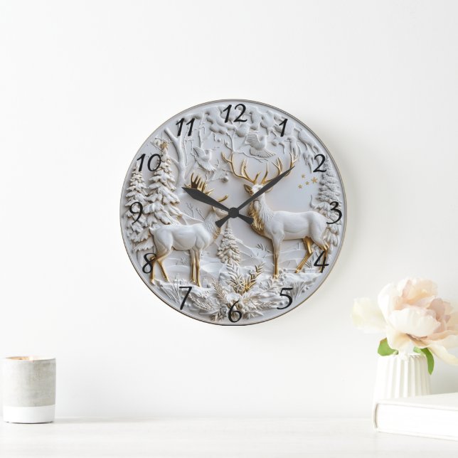 Grande Horloge Ronde Reindeer Antlers Noël Spirit (Maison)