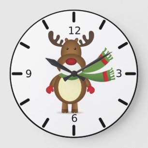 Grande Horloge Ronde Reindeer Wearing a Green Scarf Square Wall Clock