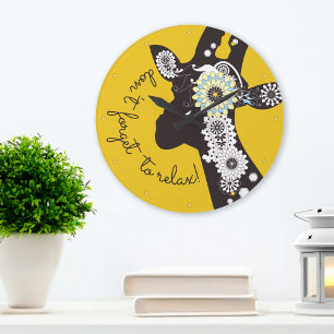 Grande Horloge Ronde Relax - Girafe drôle funky jaune