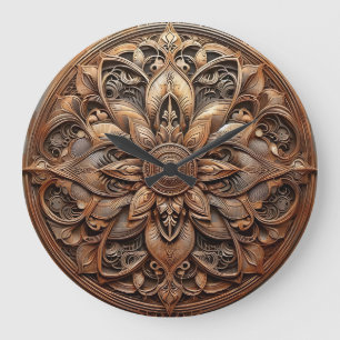 Grande Horloge Ronde relief en acier rouillé