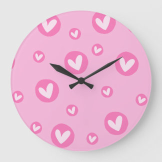 Grande Horloge Ronde Relógio de Parede com Padrão de Corações Rosa