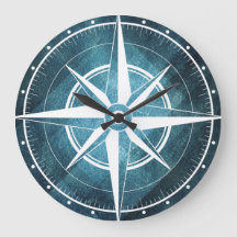 Reloj de pared brújula azulada