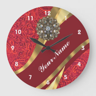 Grande Horloge Ronde Remous rouge de damassé et d'or