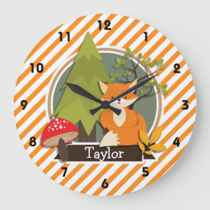 Grande Horloge Ronde Renard des bois; bandes orange et blanches
